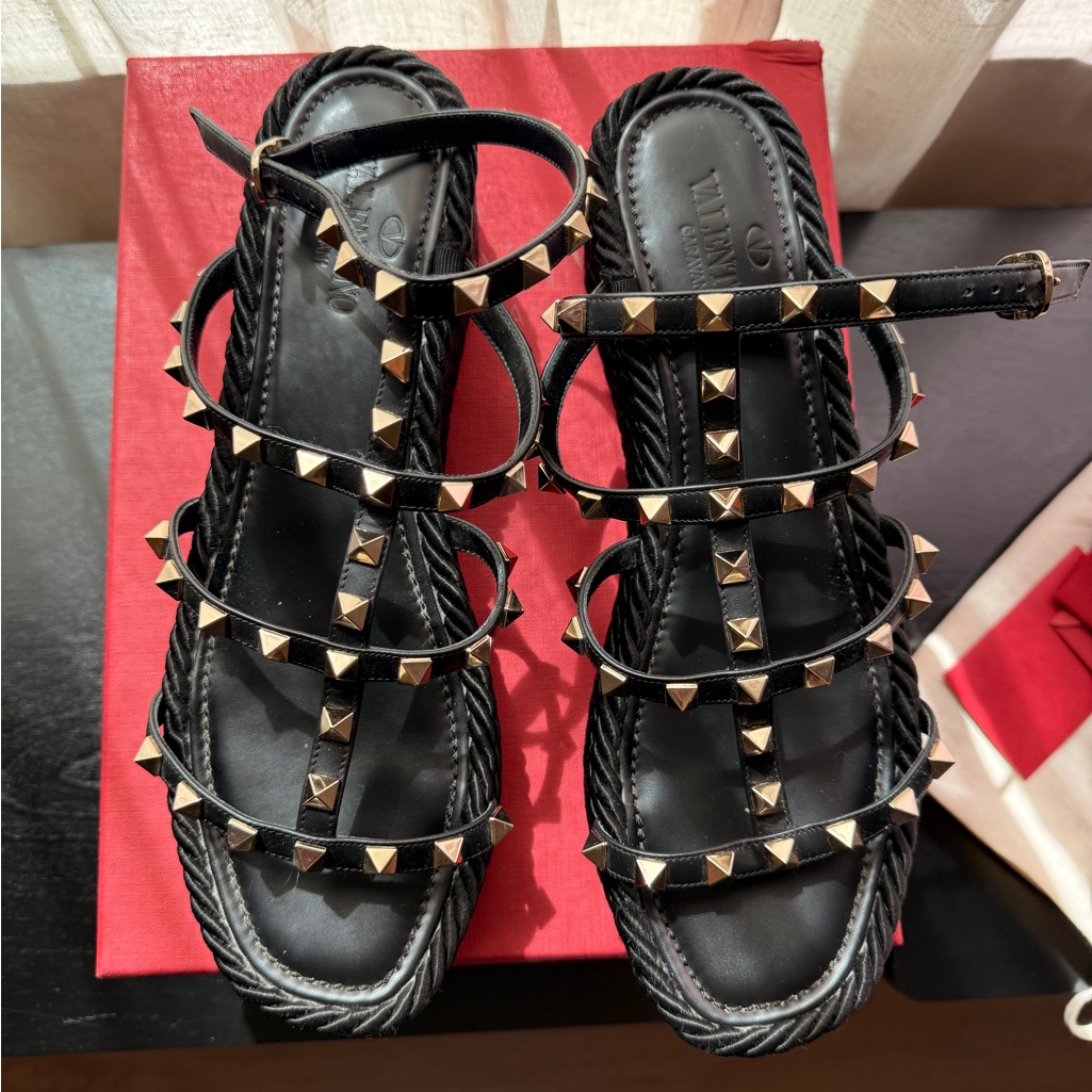 Valentino Rockstud Wedge Espadrilles
